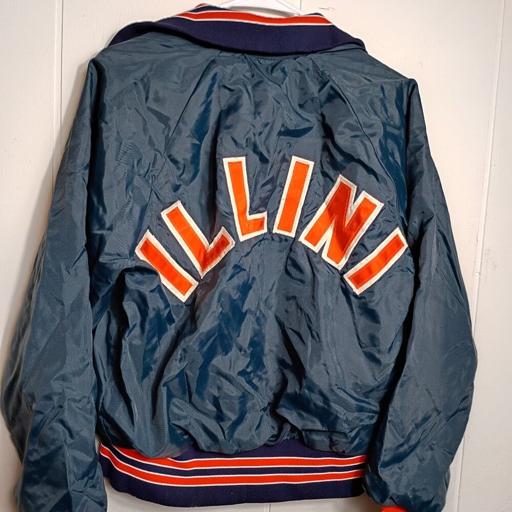 VTG Fighting Illini Navy Orange Nylon Windbreaker Jacket Adult Small Schumachers